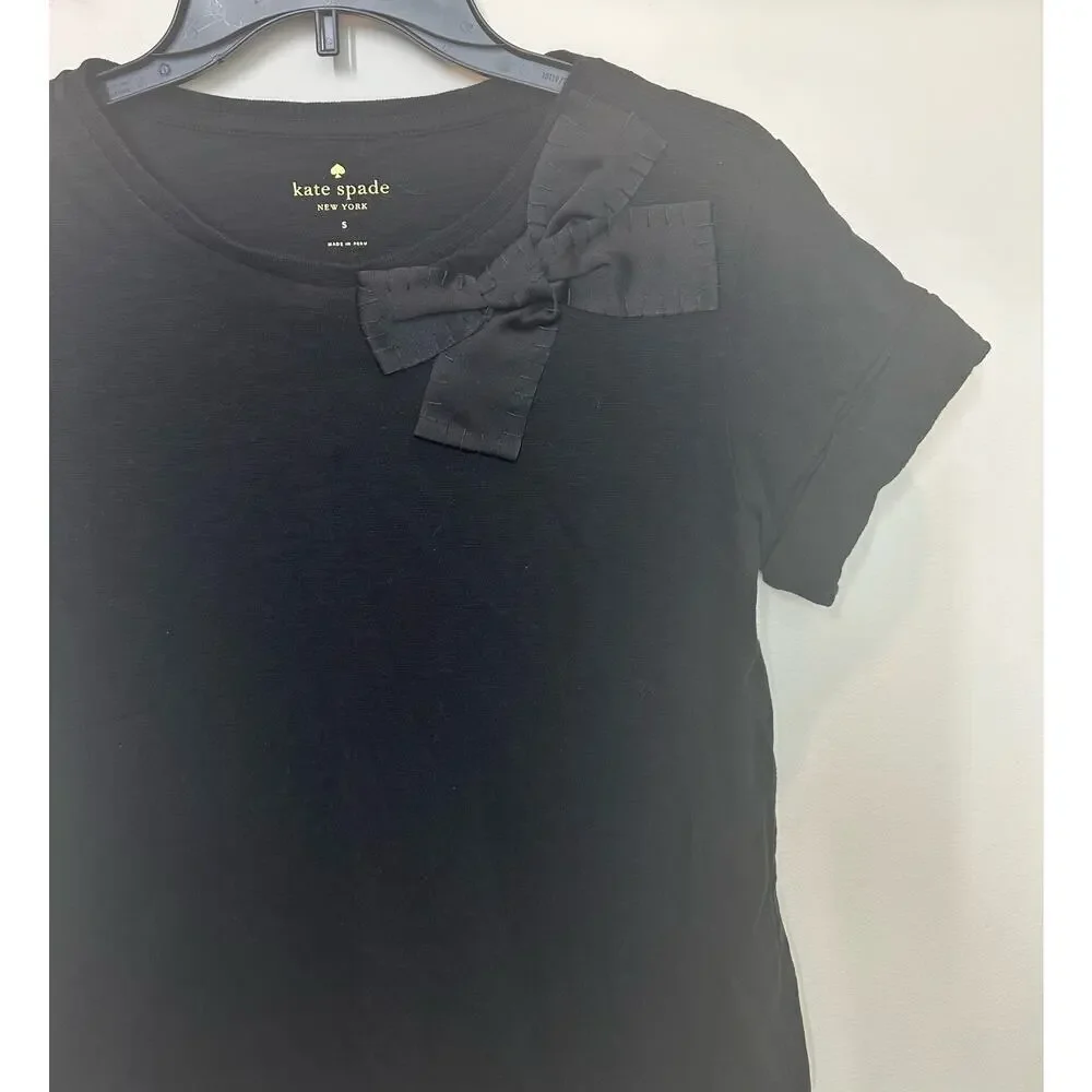 Kate Spade stitched bow cotton tee Size S black